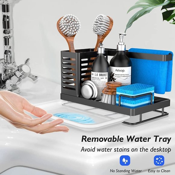 NEW Sink Caddy with Brush Holder with Removable Drain Tray for Sponge - Picture 4 of 12